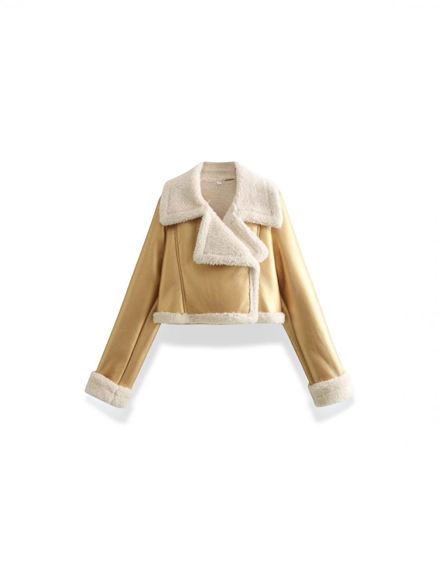 Marie Teddy Trim Faux Leather Jacket
