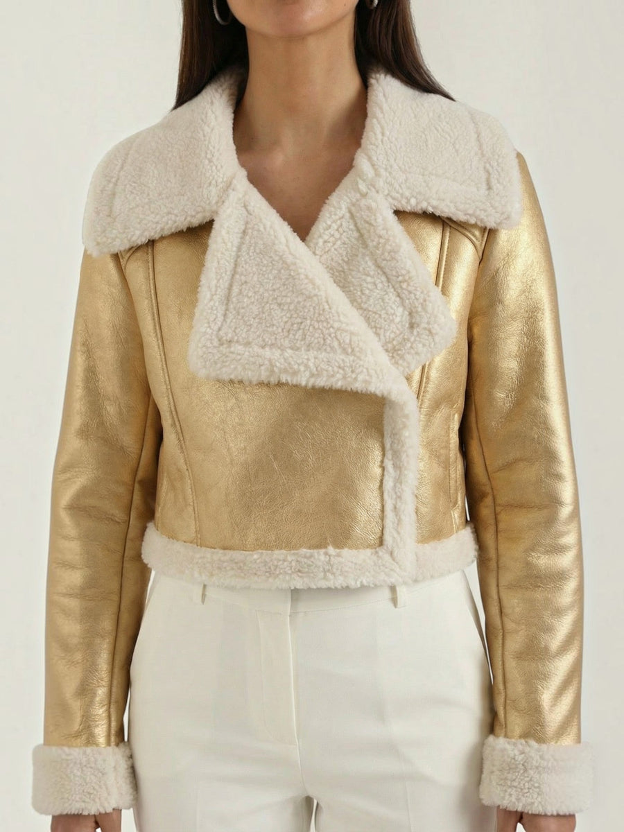 Marie Teddy Trim Faux Leather Jacket