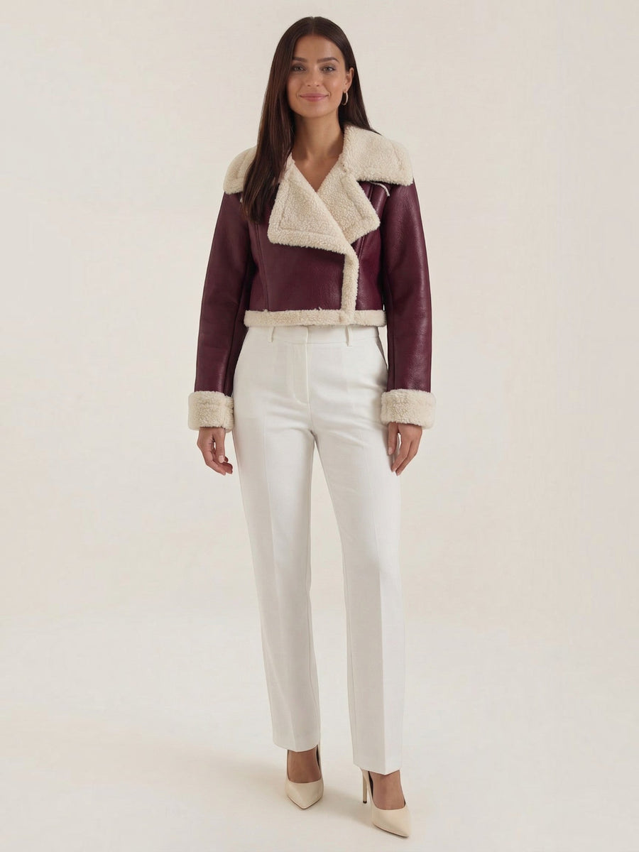 Marie Teddy Trim Faux Leather Jacket