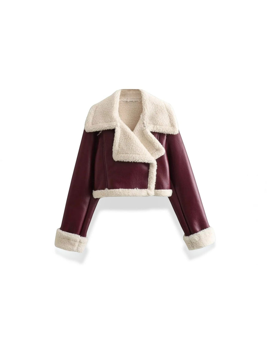 Marie Teddy Trim Faux Leather Jacket