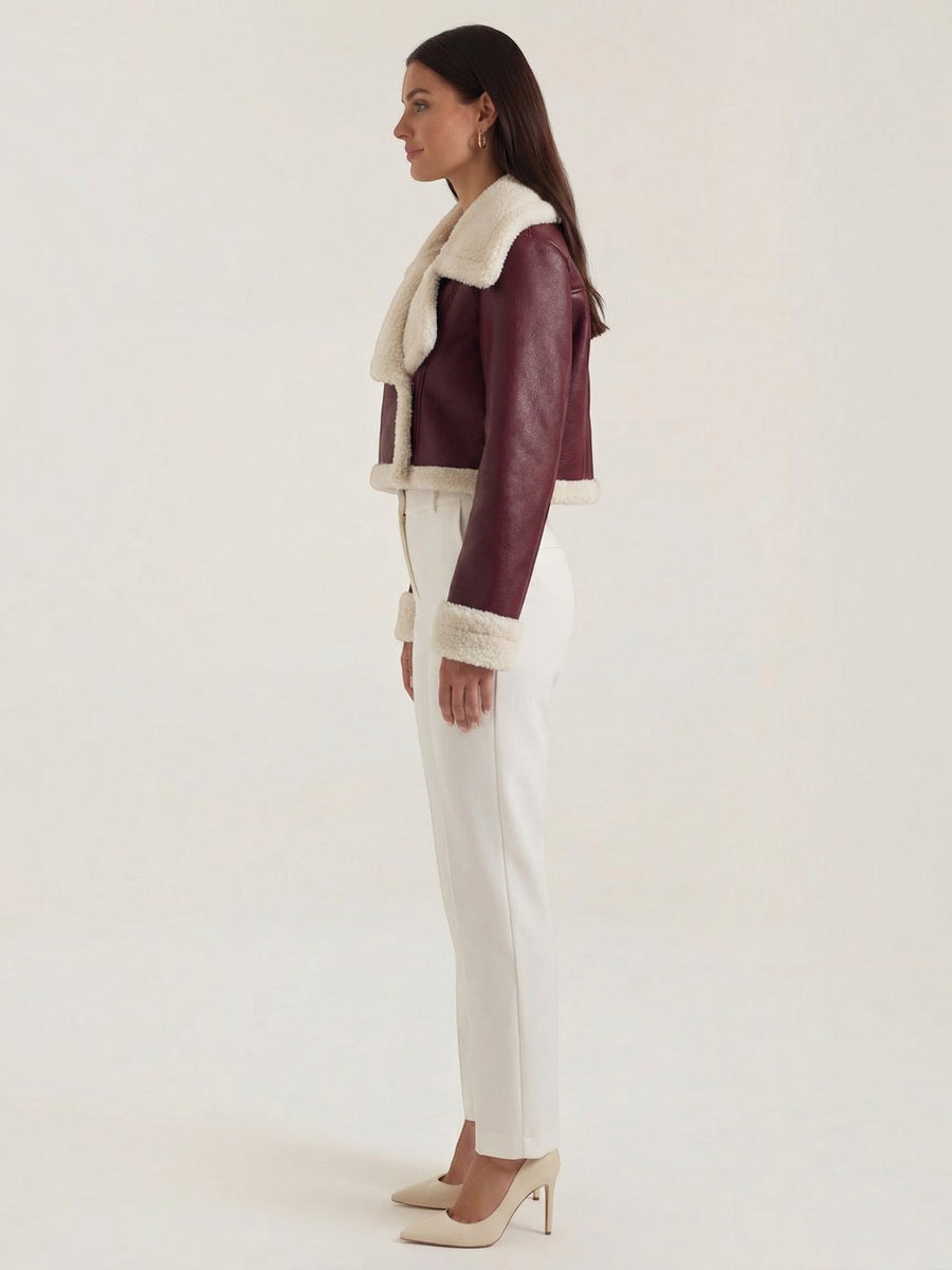 Marie Teddy Trim Faux Leather Jacket