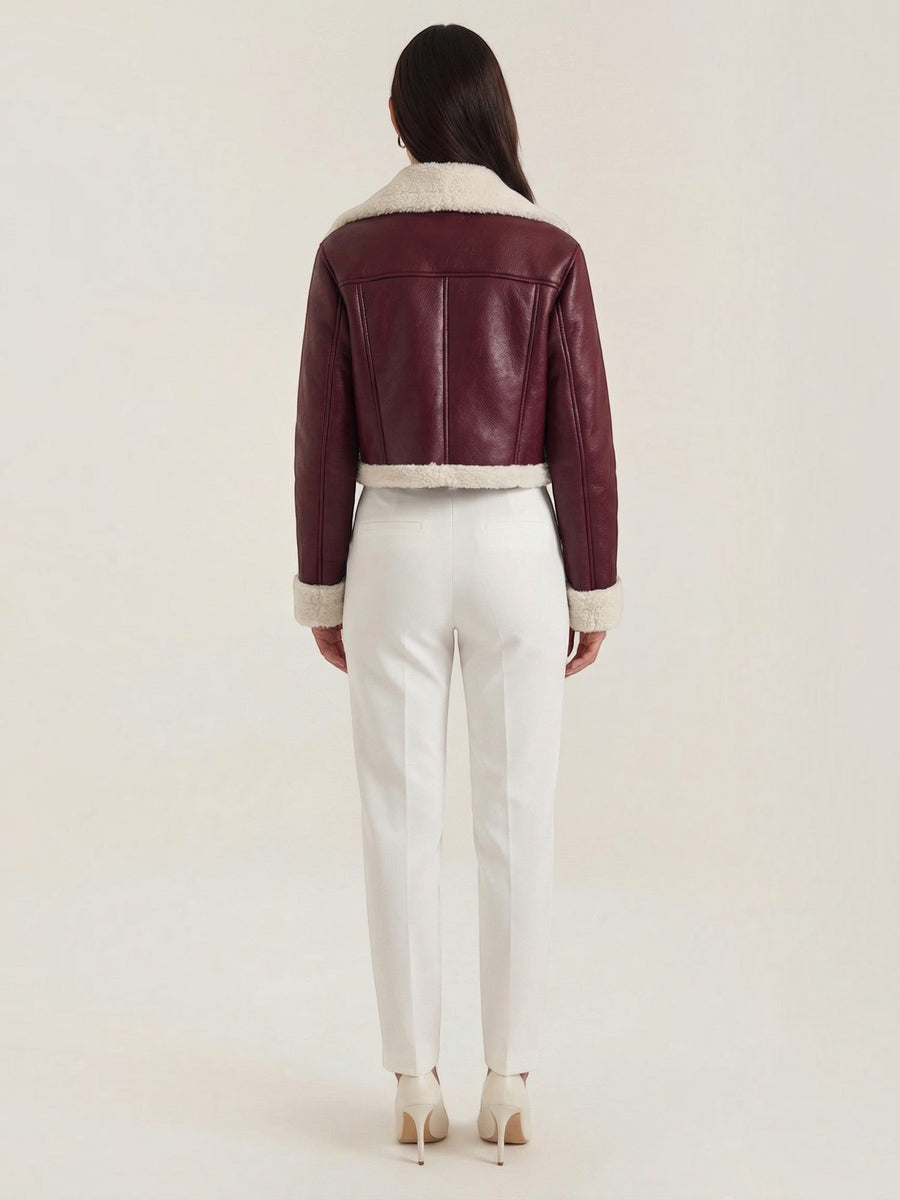 Marie Teddy Trim Faux Leather Jacket