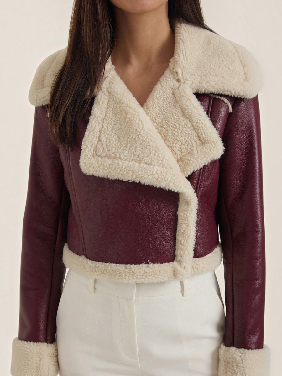 Marie Teddy Trim Faux Leather Jacket