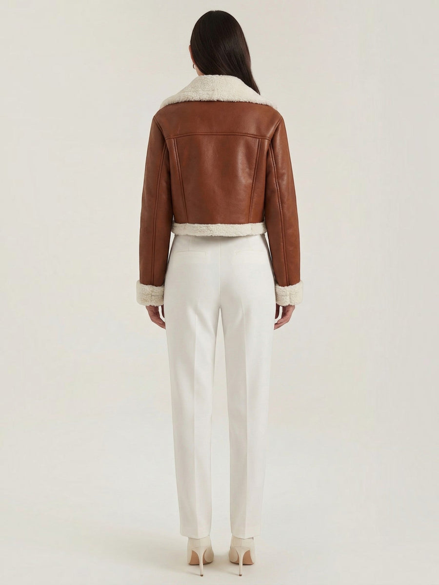 Marie Teddy Trim Faux Leather Jacket