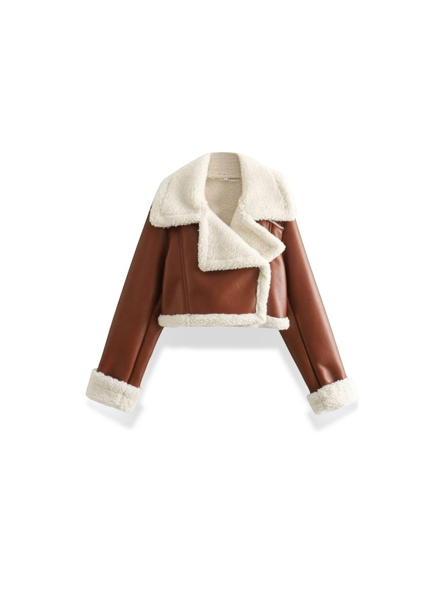 Marie Teddy Trim Faux Leather Jacket