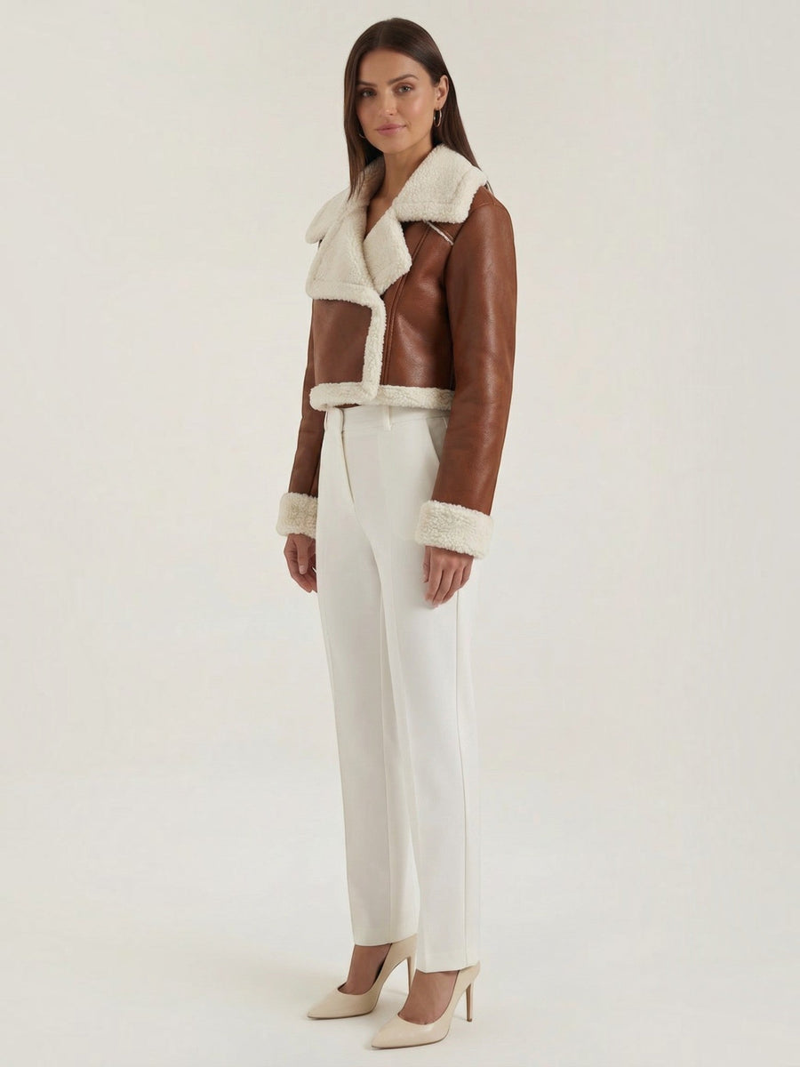 Marie Teddy Trim Faux Leather Jacket