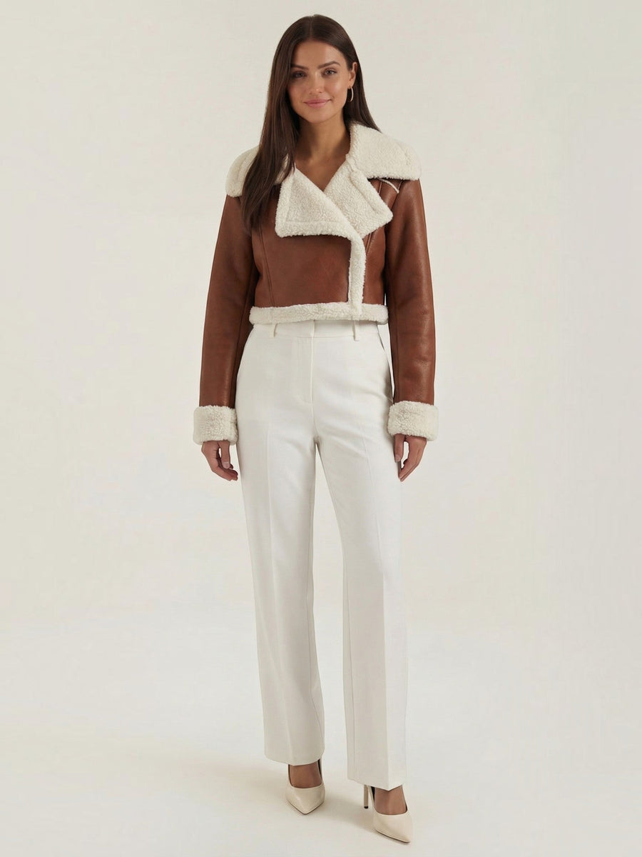 Marie Teddy Trim Faux Leather Jacket