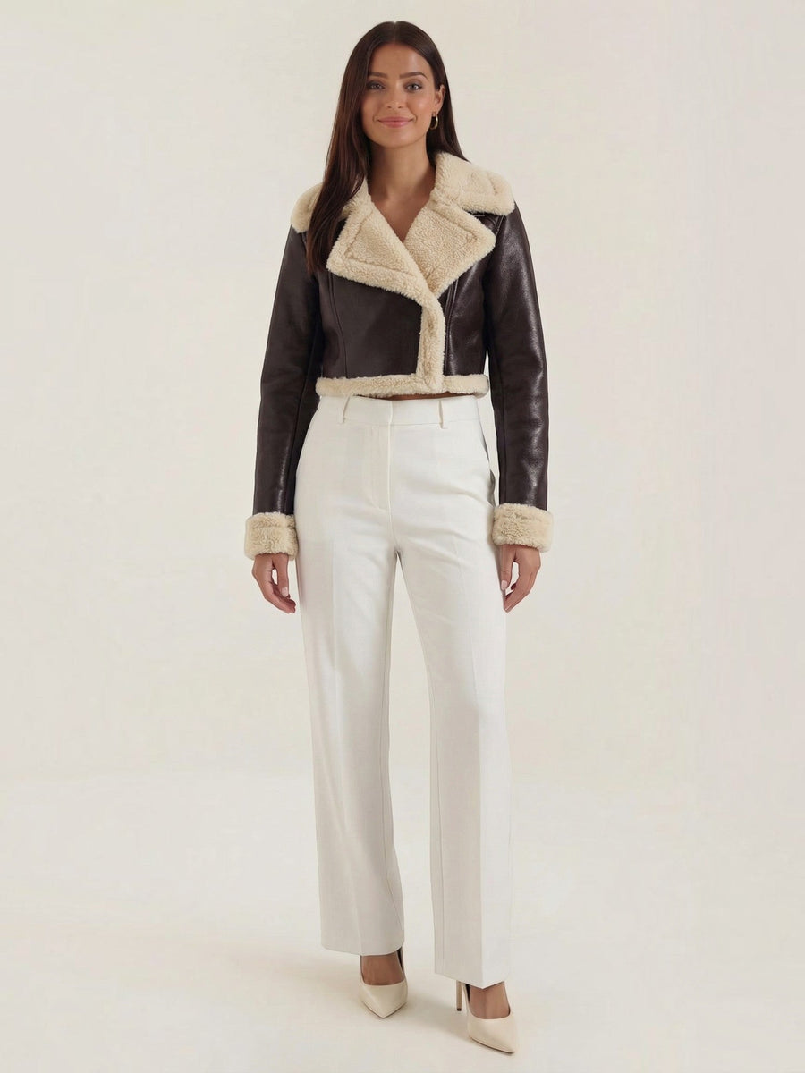 Marie Teddy Trim Faux Leather Jacket
