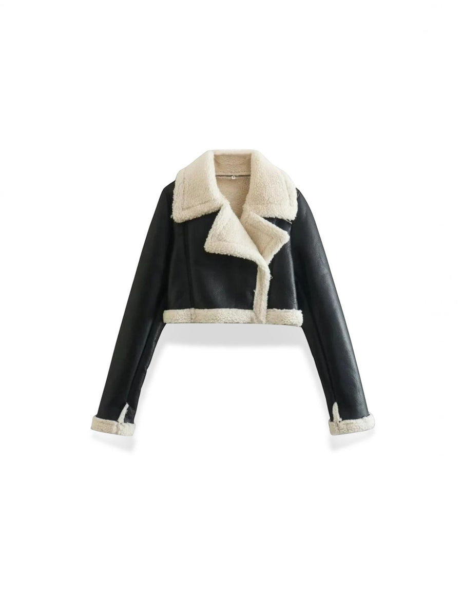 Marie Teddy Trim Faux Leather Jacket
