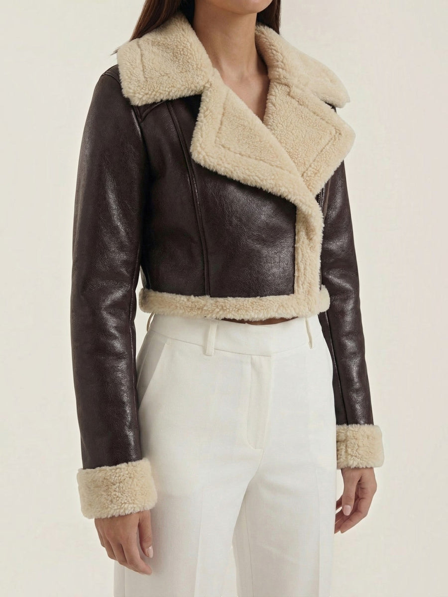 Marie Teddy Trim Faux Leather Jacket