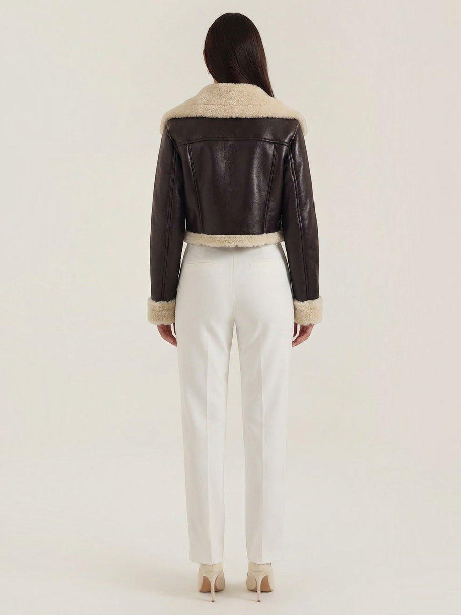 Marie Teddy Trim Faux Leather Jacket
