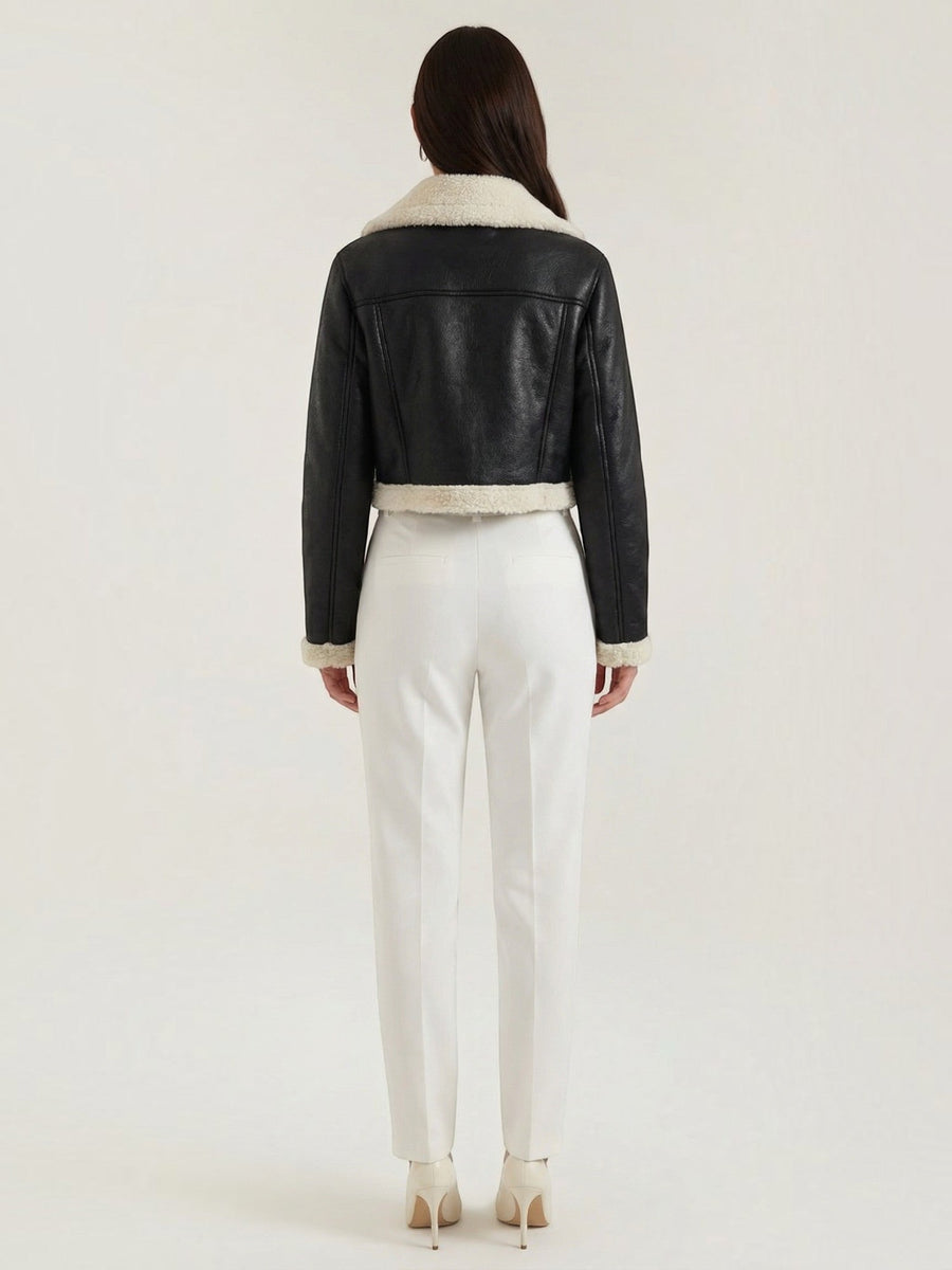 Marie Teddy Trim Faux Leather Jacket