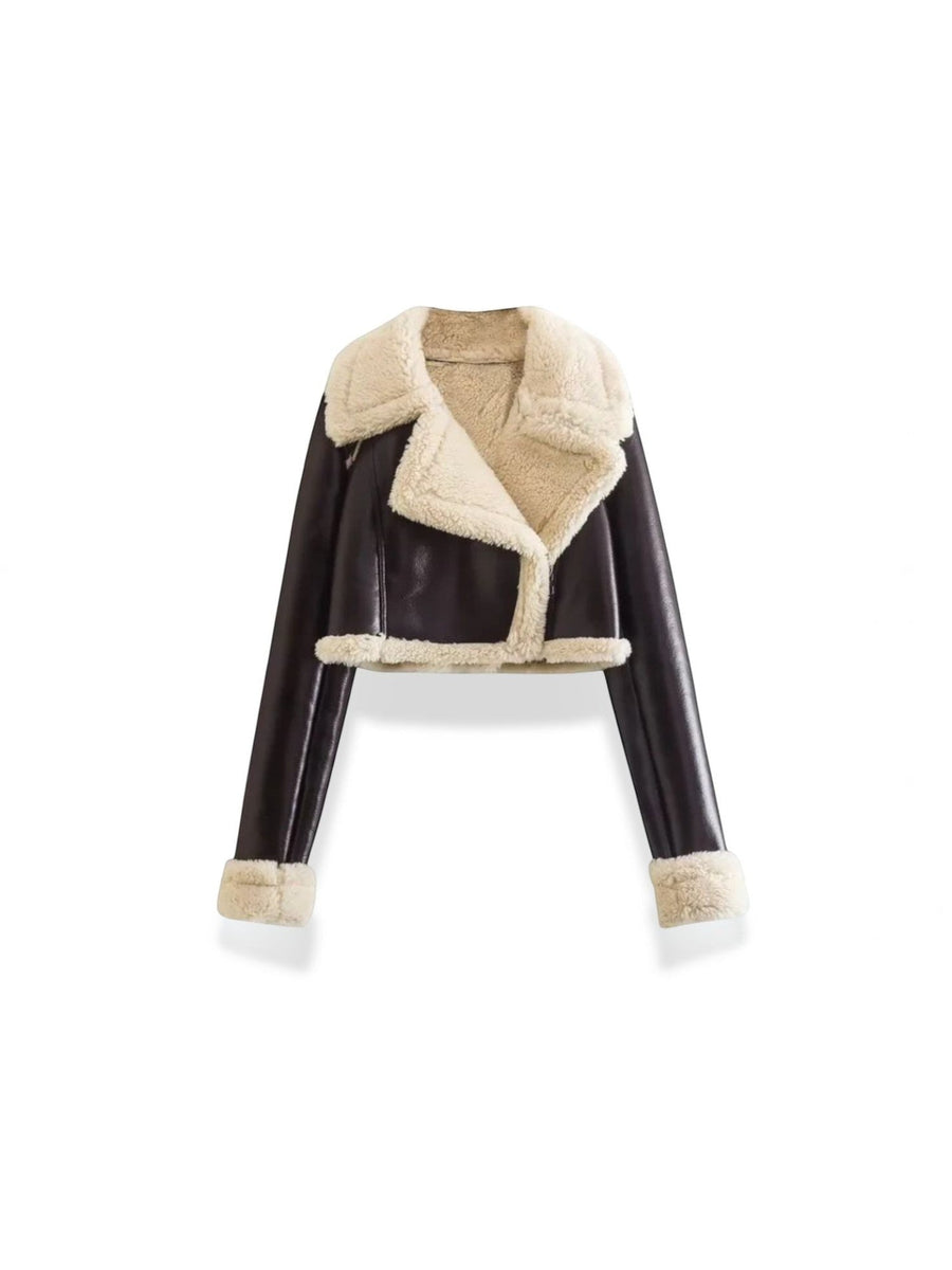 Marie Teddy Trim Faux Leather Jacket