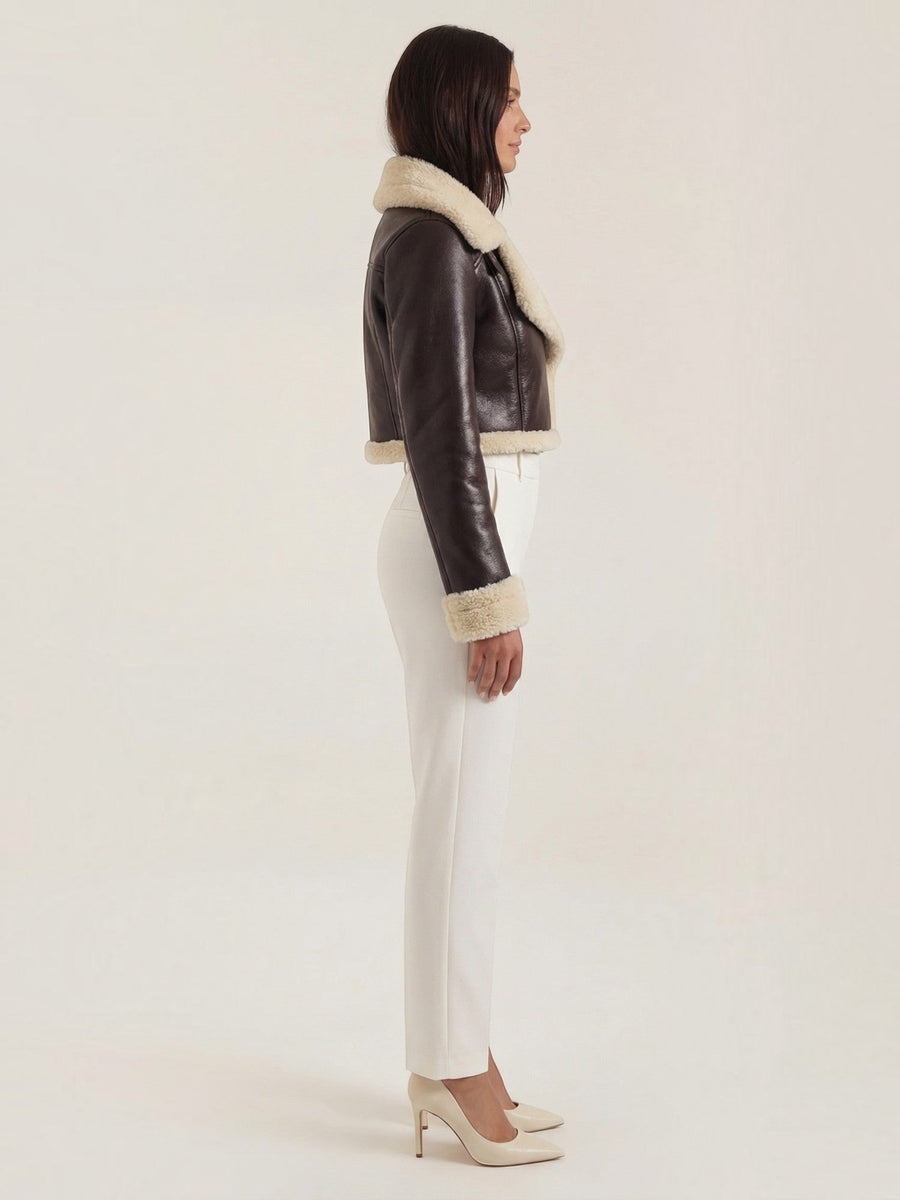 Marie Teddy Trim Faux Leather Jacket