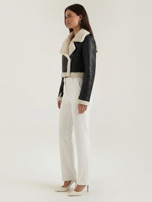 Marie Teddy Trim Faux Leather Jacket