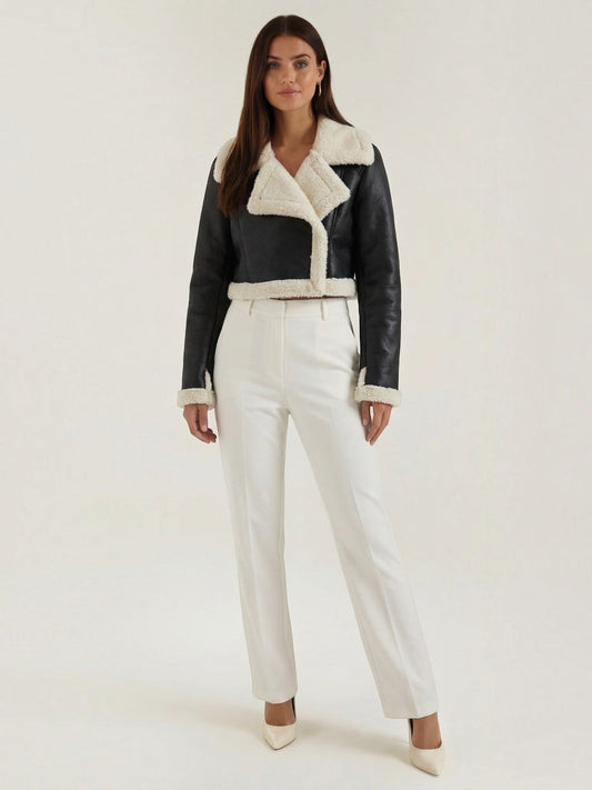 Marie Teddy Trim Faux Leather Jacket
