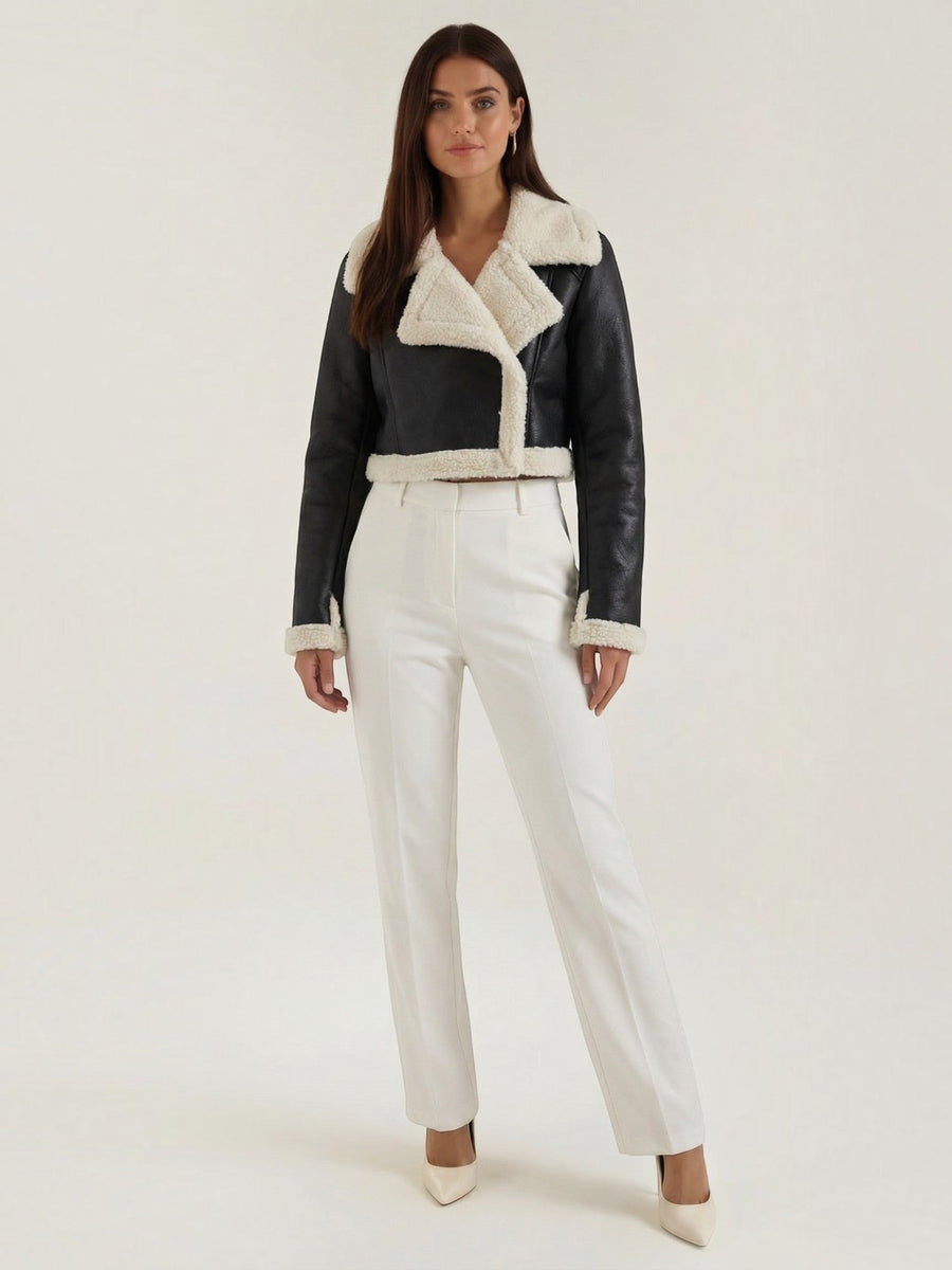 Marie Teddy Trim Faux Leather Jacket