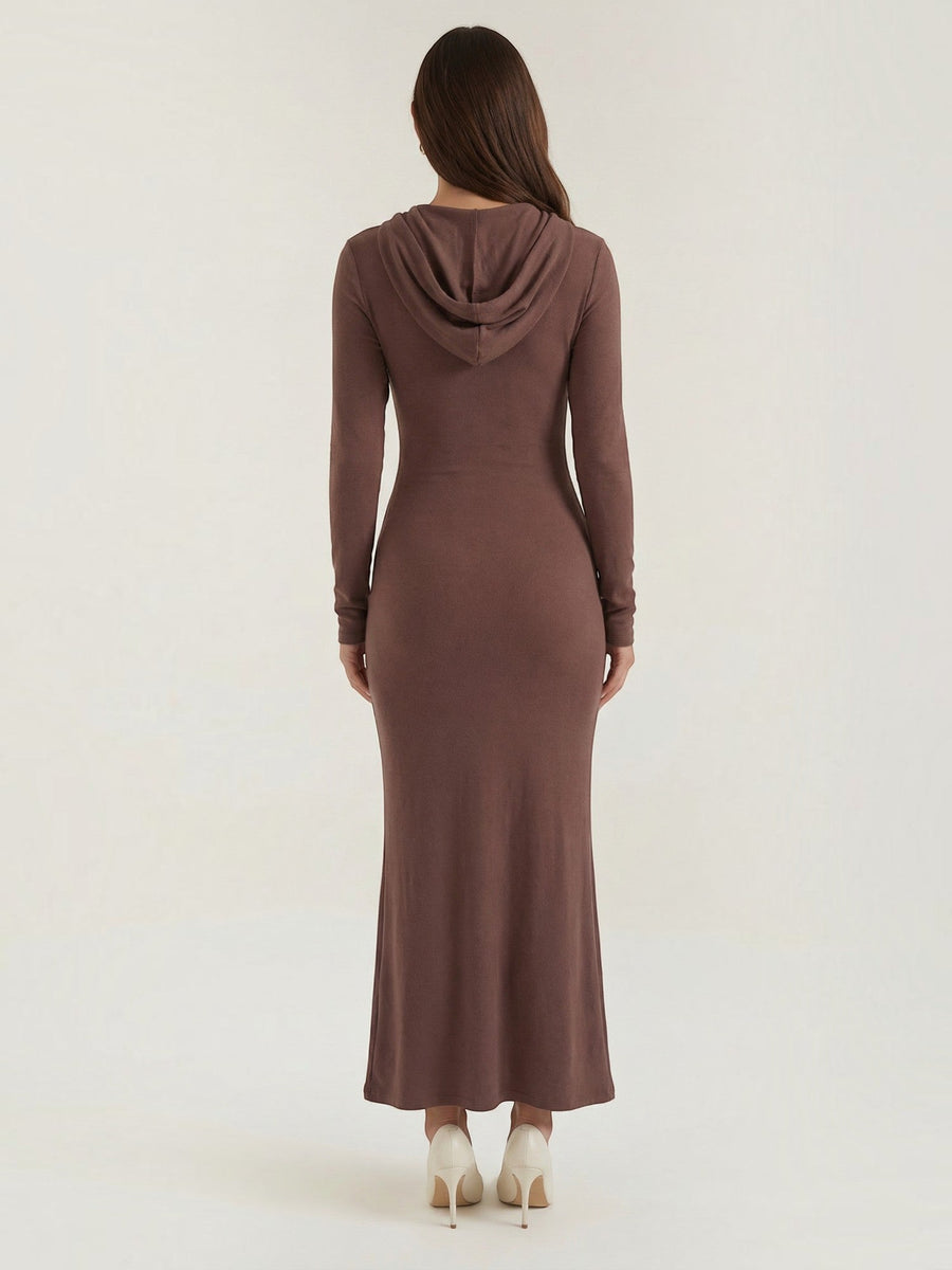 Marilyn Hooded Ribbed Jersey Maxi Dress