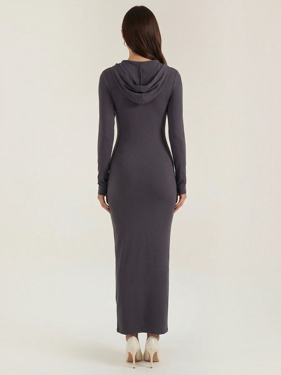 Marilyn Hooded Ribbed Jersey Maxi Dress