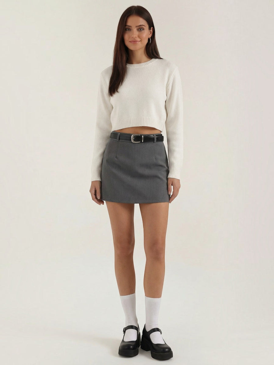 Michele High Waisted Belted A Line Mini Skirt