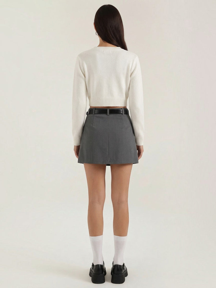 Michele High Waisted Belted A Line Mini Skirt