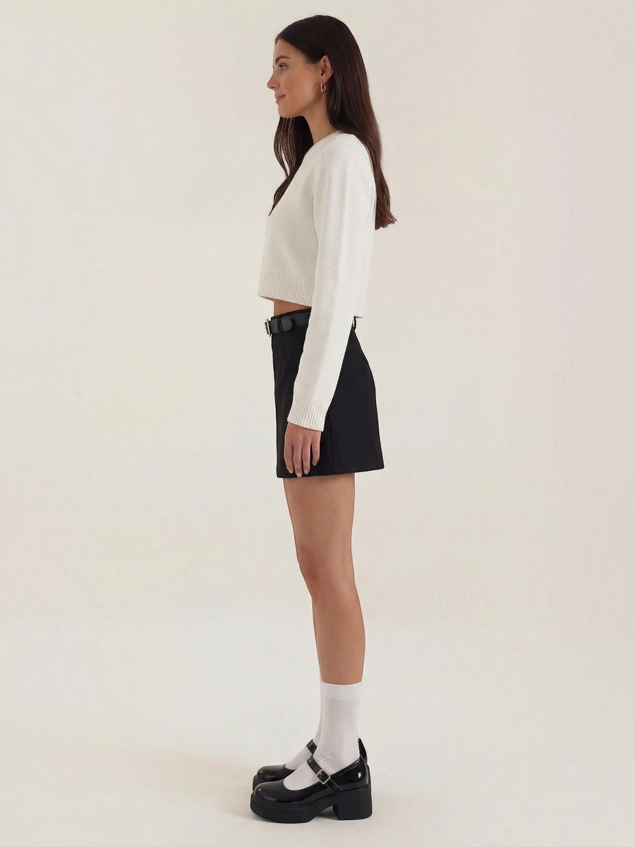 Michele High Waisted Belted A Line Mini Skirt