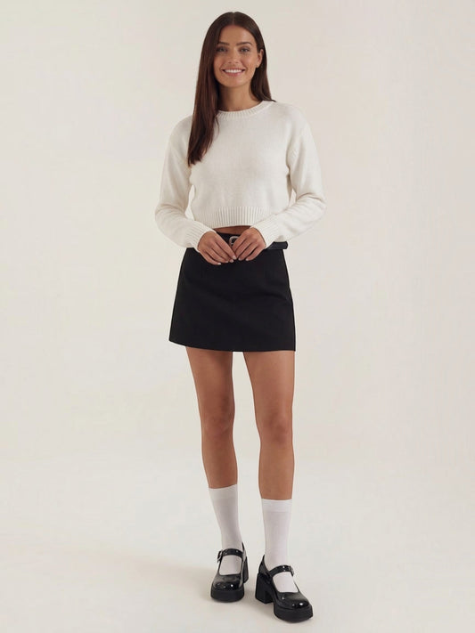 Michele High Waisted Belted A Line Mini Skirt