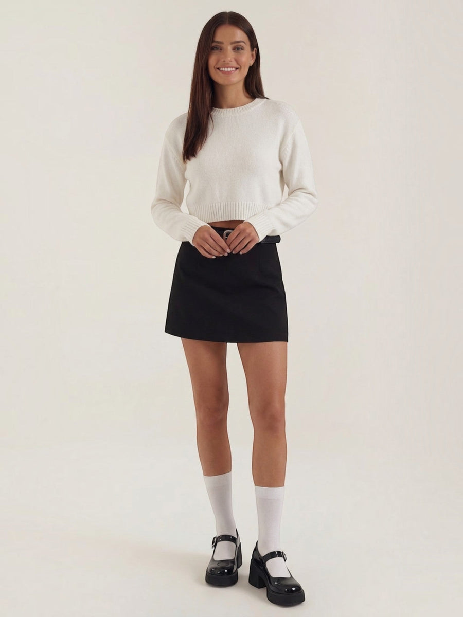 Michele High Waisted Belted A Line Mini Skirt