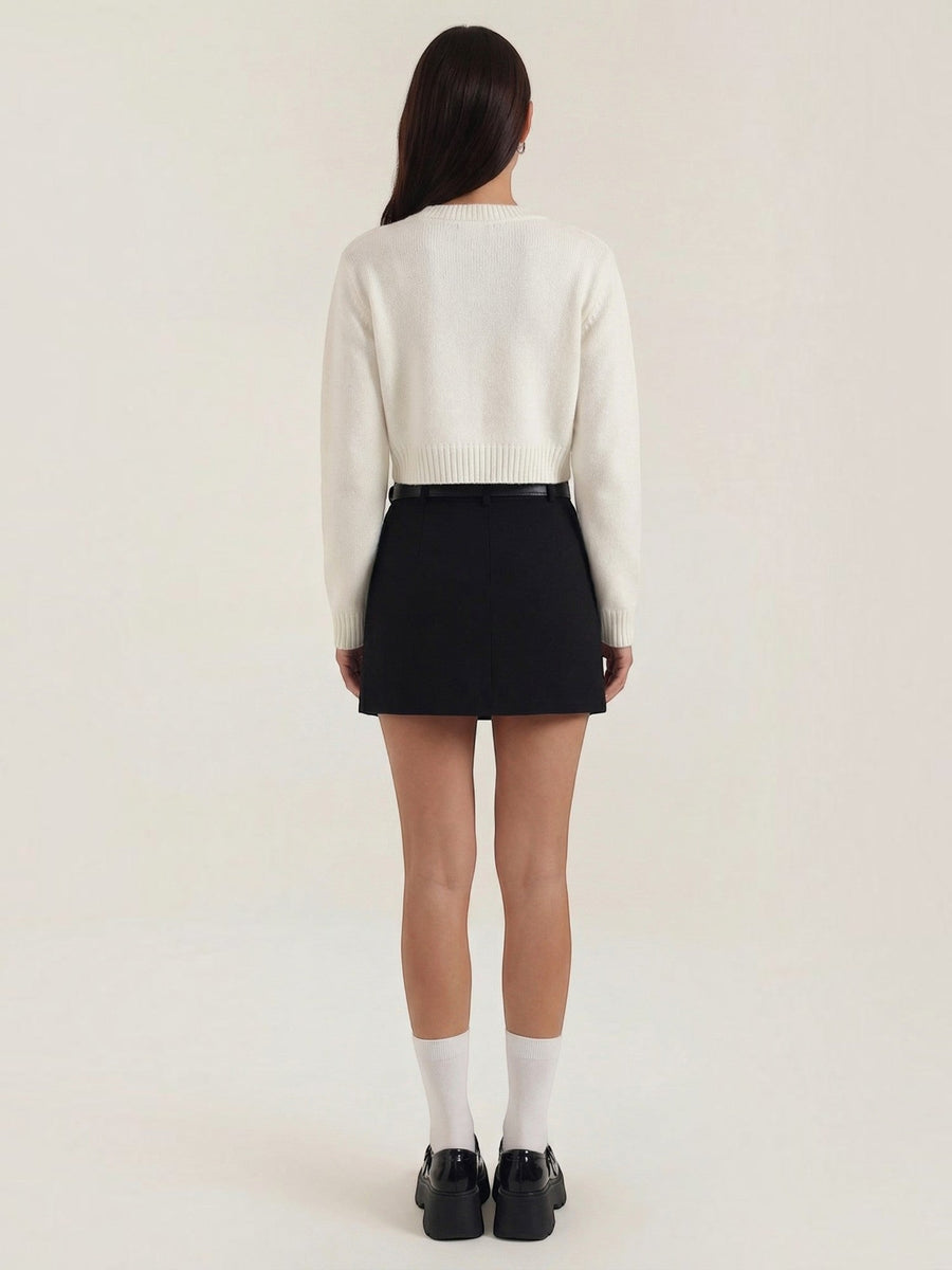 Michele High Waisted Belted A Line Mini Skirt