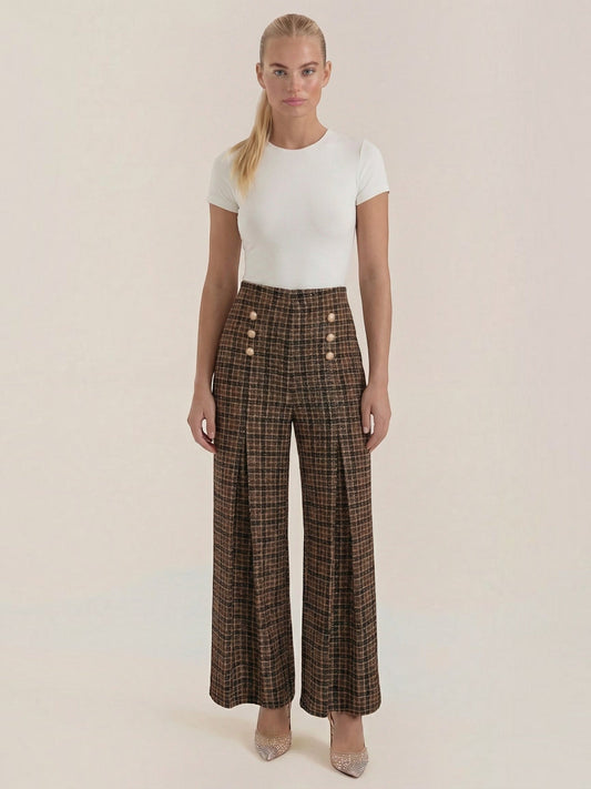 Naomi Plaid Tweed Look High Waisted Pants