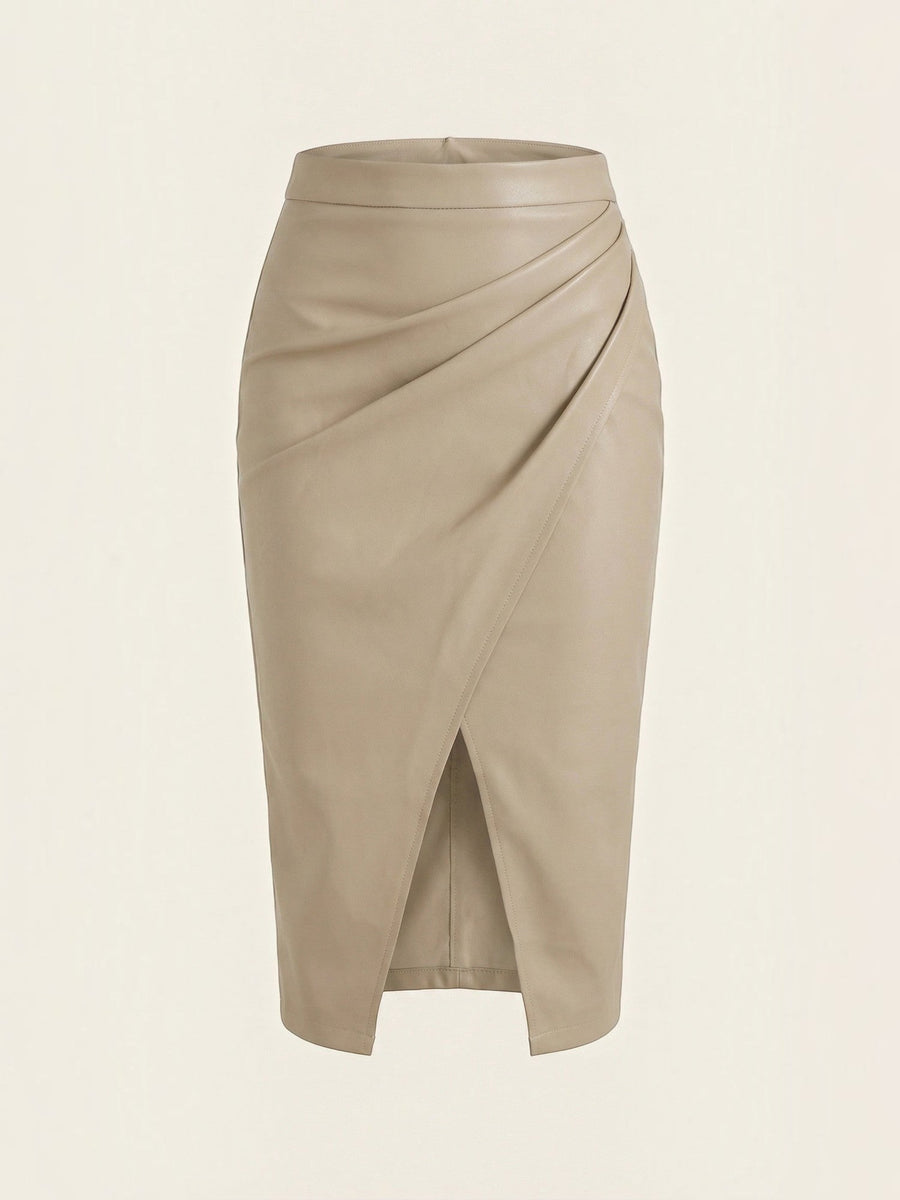 Natalie Faux Leather Wrap Midi Skirt