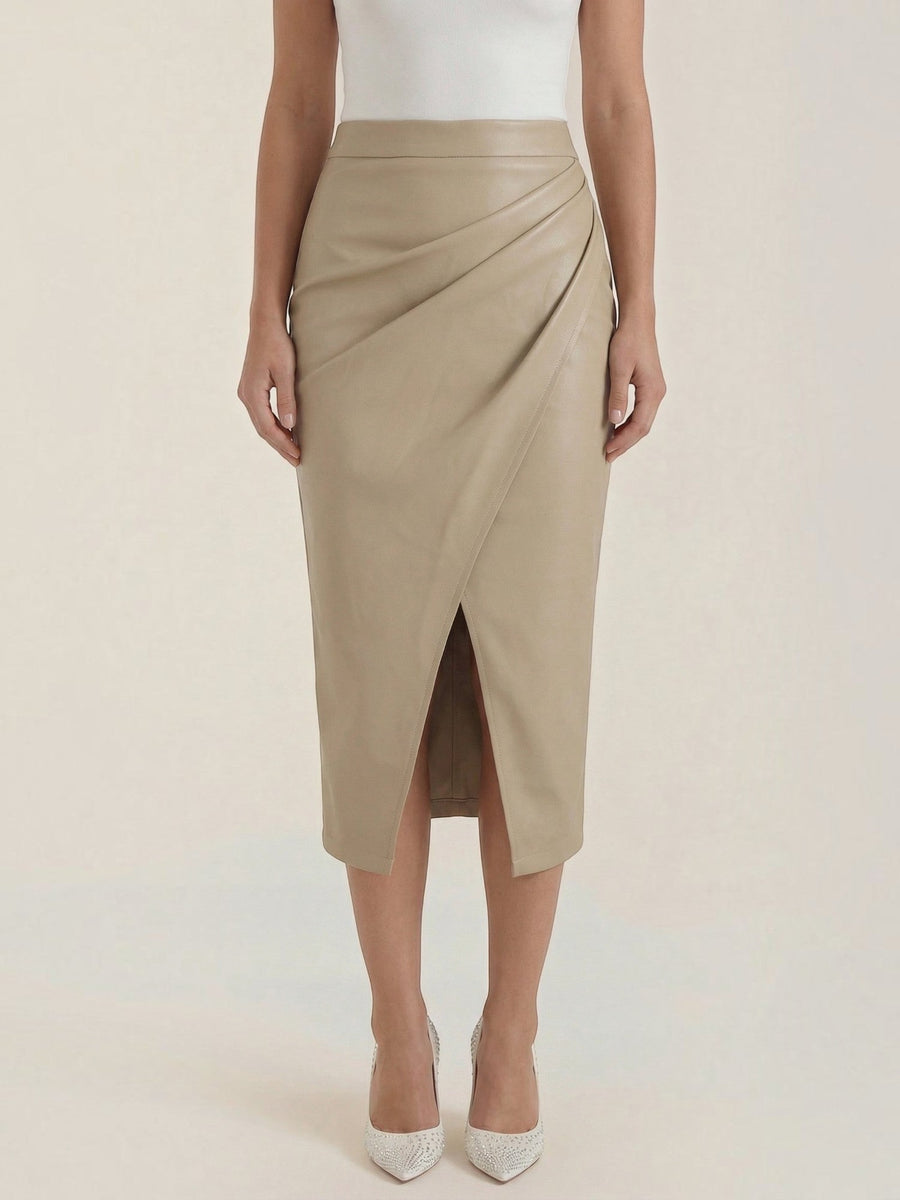 Natalie Faux Leather Wrap Midi Skirt