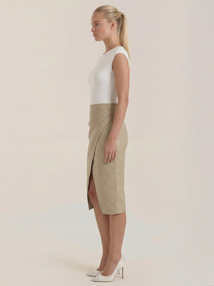 Natalie Faux Leather Wrap Midi Skirt