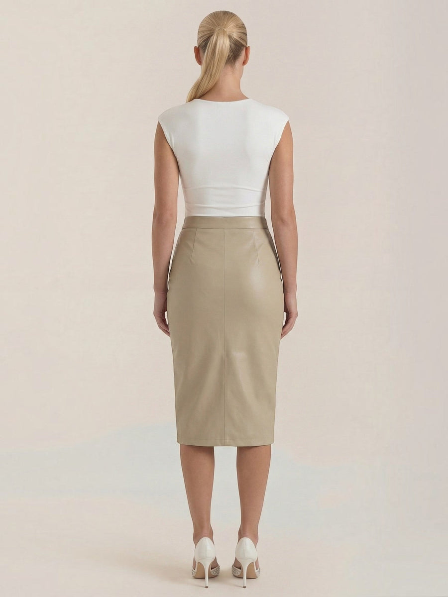 Natalie Faux Leather Wrap Midi Skirt