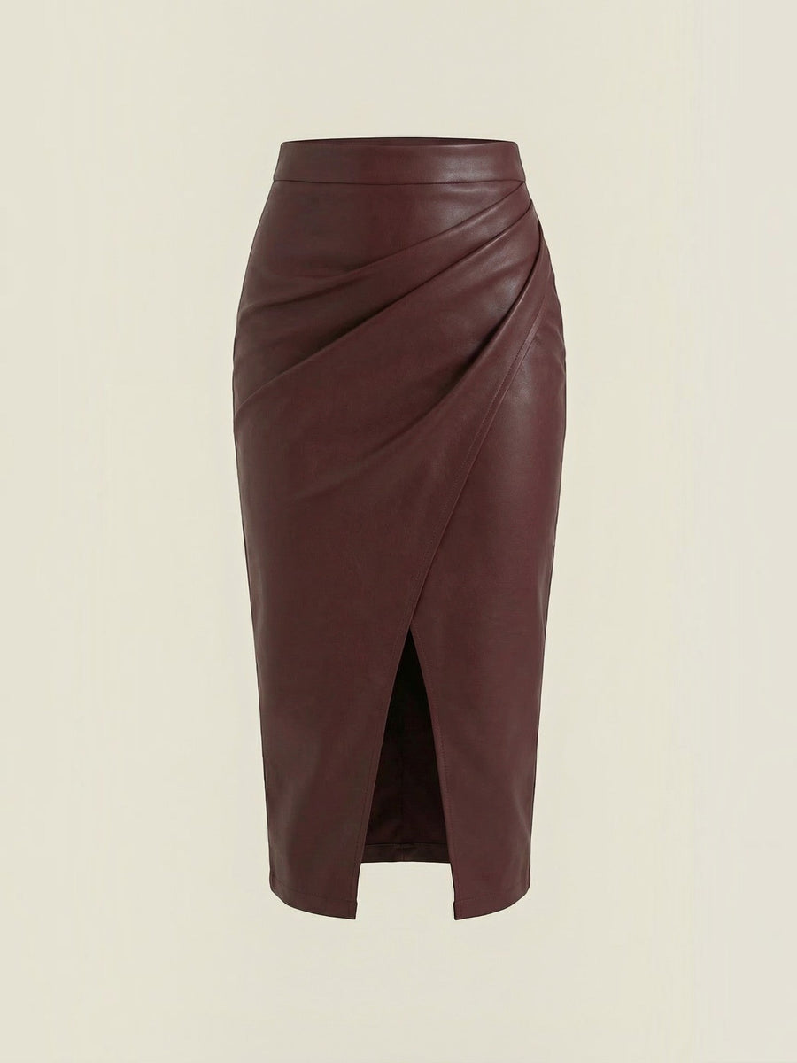 Natalie Faux Leather Wrap Midi Skirt