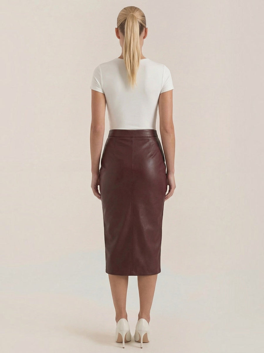 Natalie Faux Leather Wrap Midi Skirt