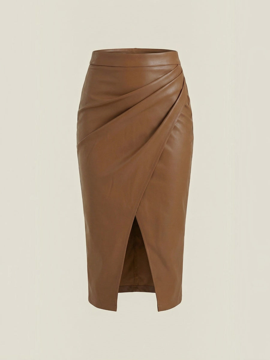 Natalie Faux Leather Wrap Midi Skirt