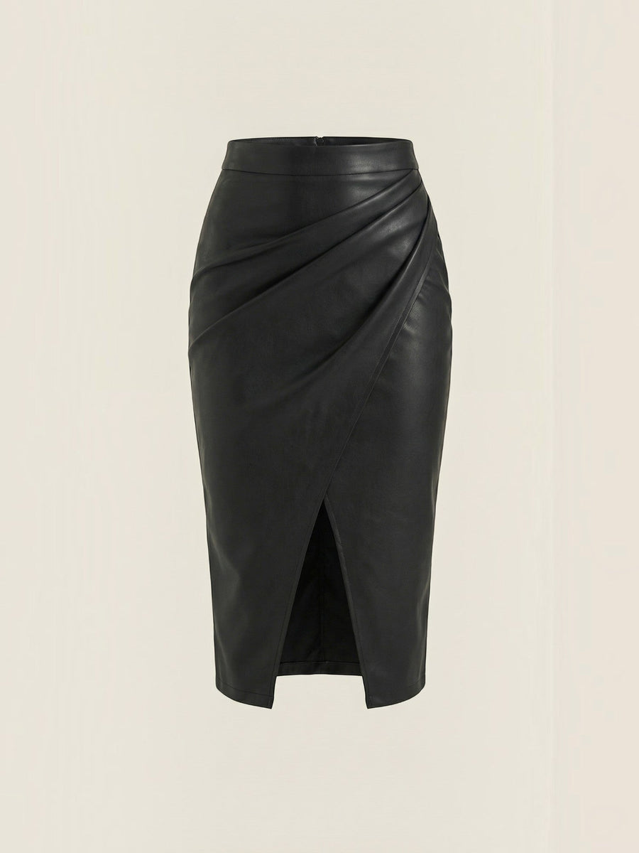Natalie Faux Leather Wrap Midi Skirt