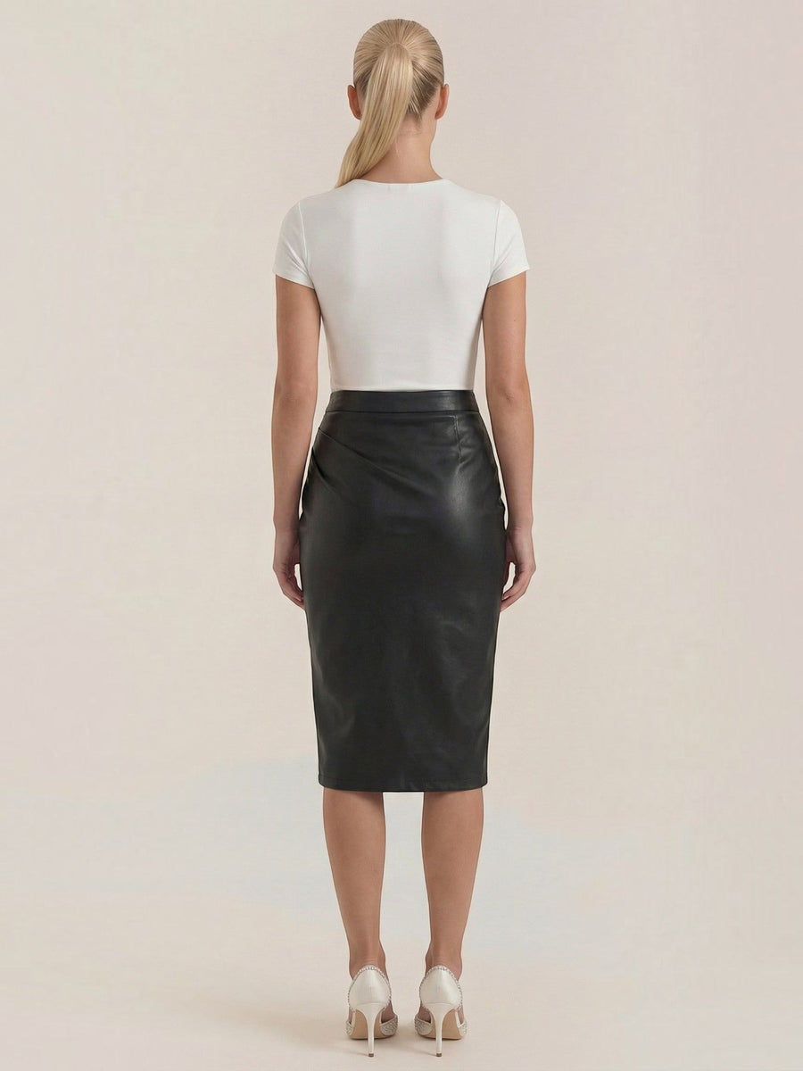Natalie Faux Leather Wrap Midi Skirt