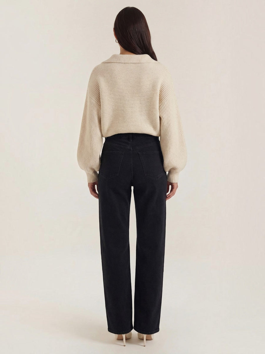 Pauline Polo Collar Balloon Sleeve Sweater