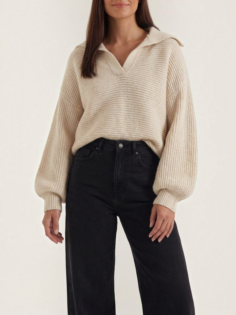 Pauline Polo Collar Balloon Sleeve Sweater