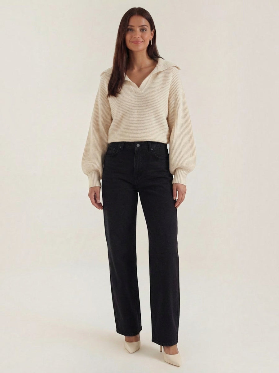 Pauline Polo Collar Balloon Sleeve Sweater