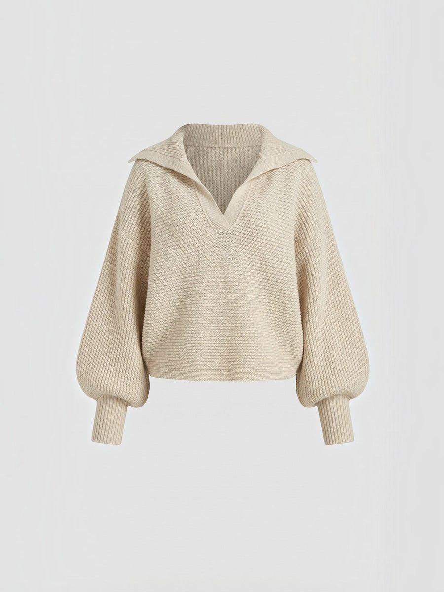 Pauline Polo Collar Balloon Sleeve Sweater