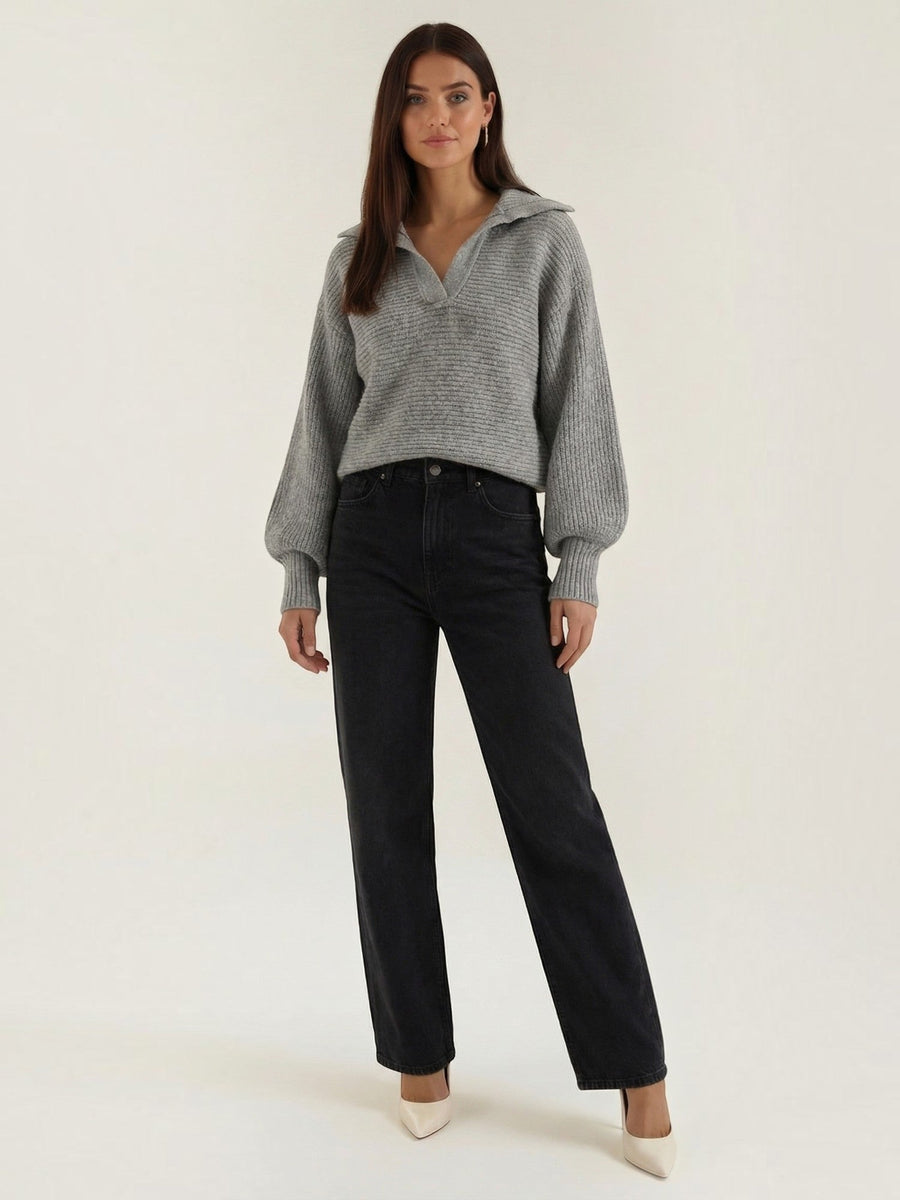 Pauline Polo Collar Balloon Sleeve Sweater