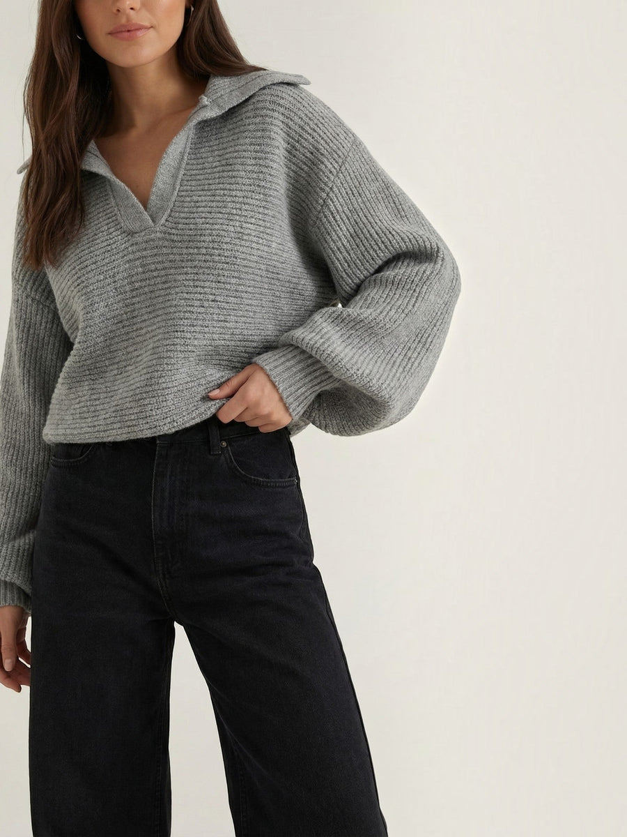 Pauline Polo Collar Balloon Sleeve Sweater