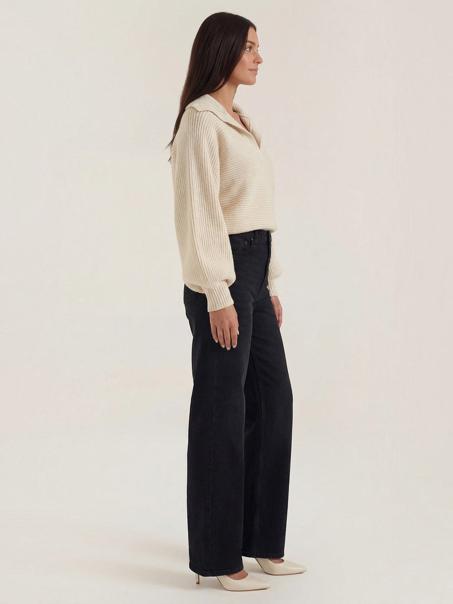 Pauline Polo Collar Balloon Sleeve Sweater