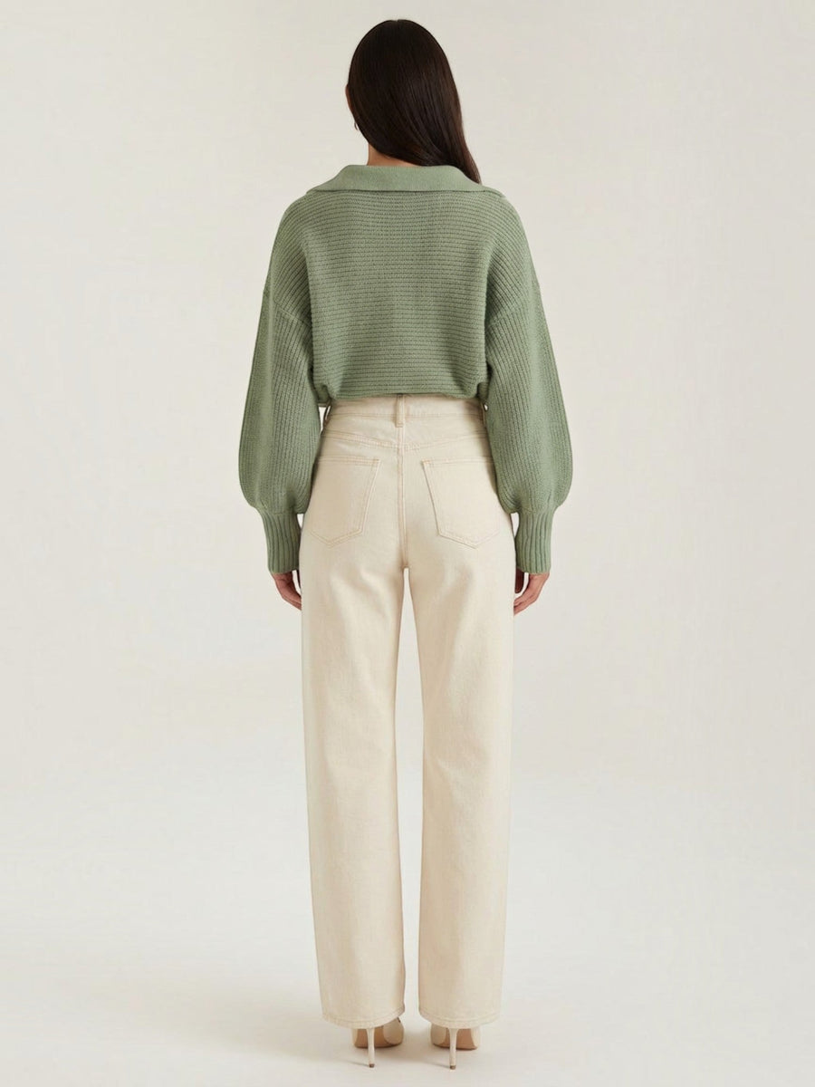 Pauline Polo Collar Balloon Sleeve Sweater