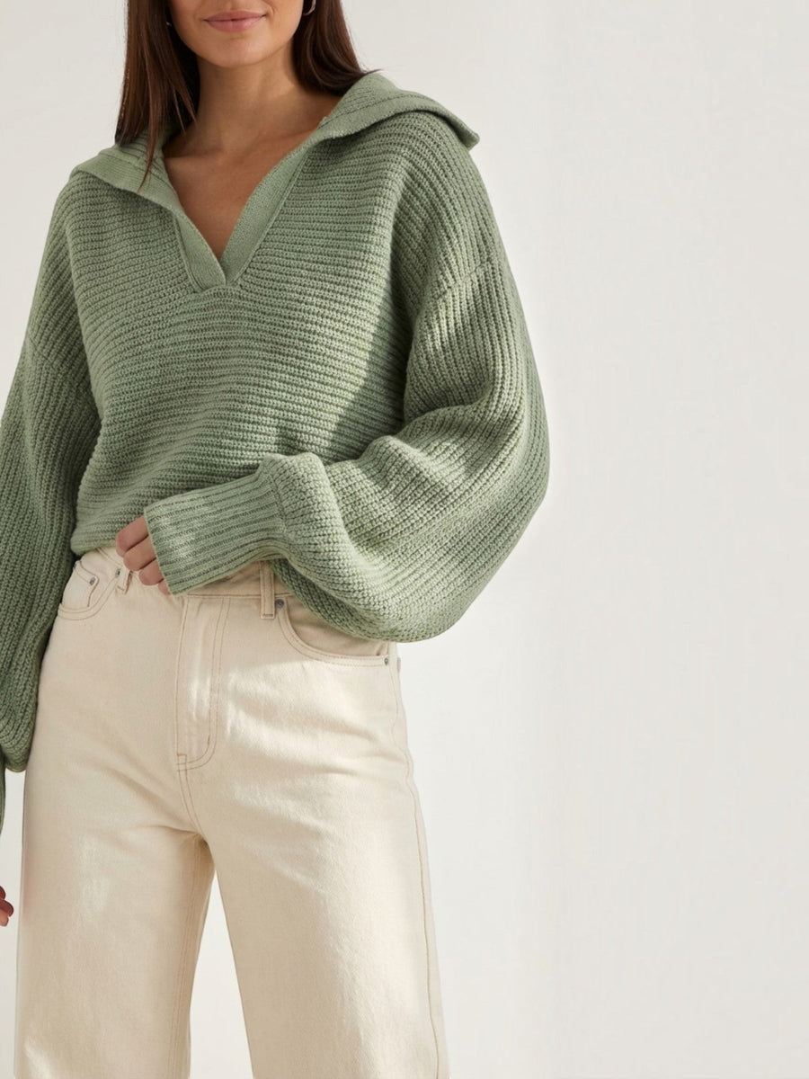 Pauline Polo Collar Balloon Sleeve Sweater