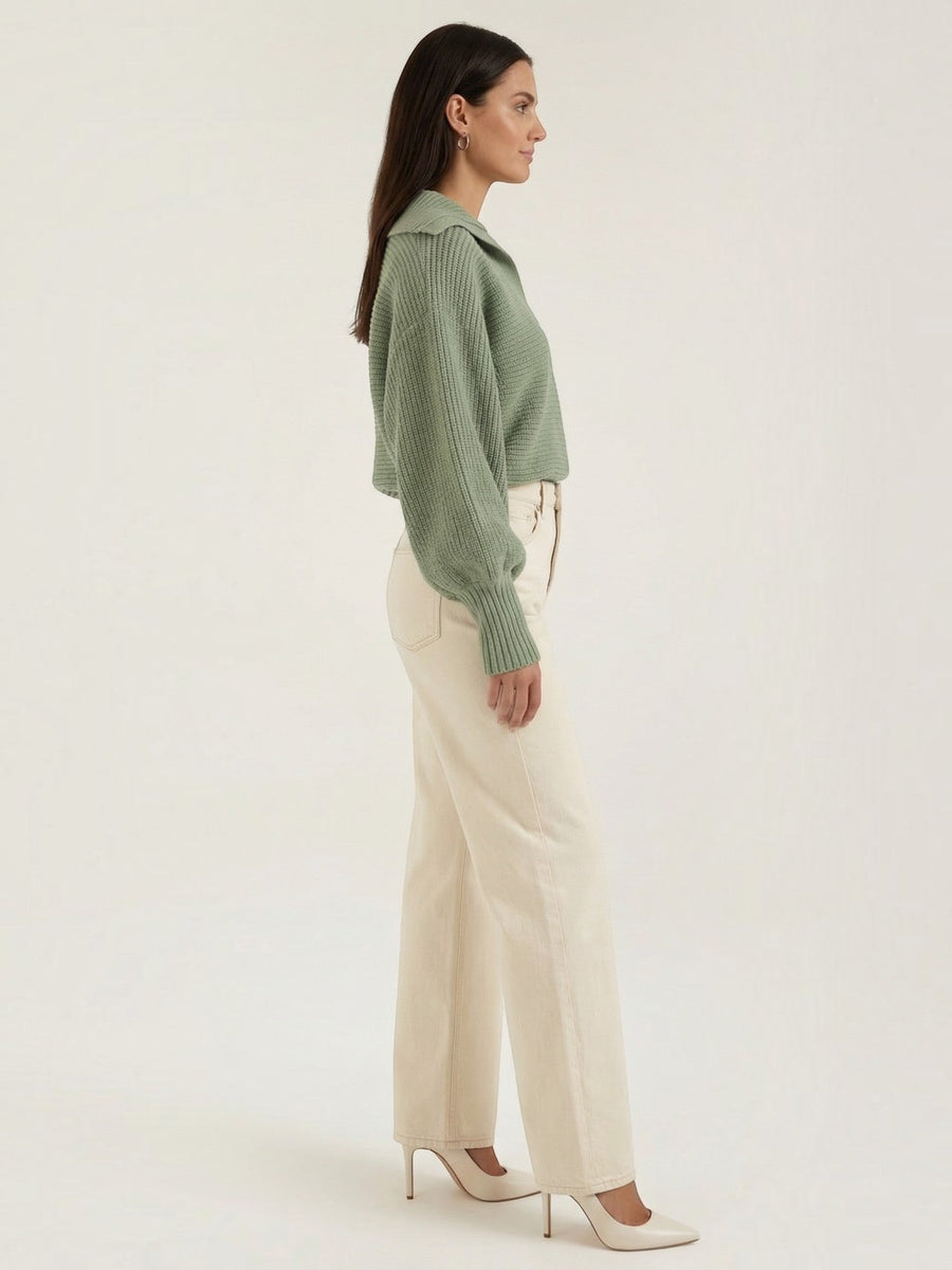 Pauline Polo Collar Balloon Sleeve Sweater