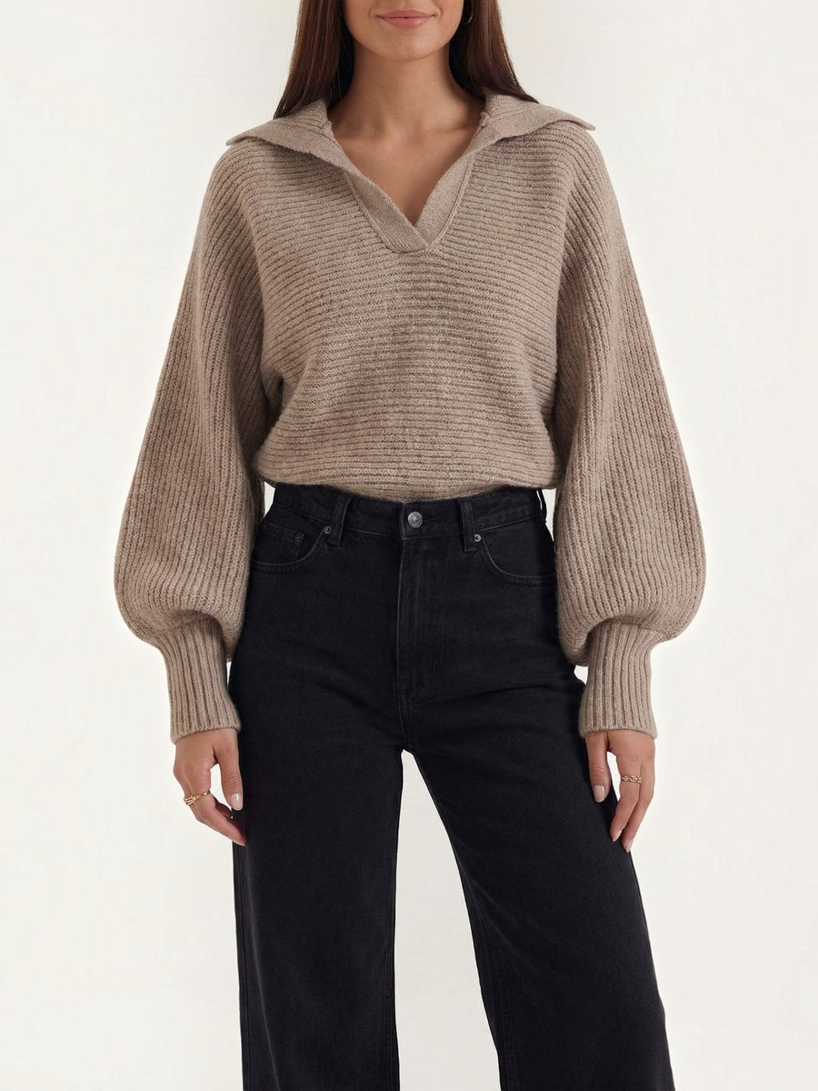 Pauline Polo Collar Balloon Sleeve Sweater